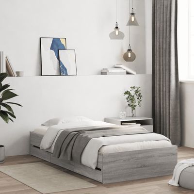 vidaXL Posteľný rám so zásuvkami sivý sonoma 90x200 cm kompozit. drevo
