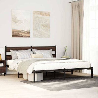 vidaXL Posteľný rám bez matraca s čelom hnedý dub 200x200 cm