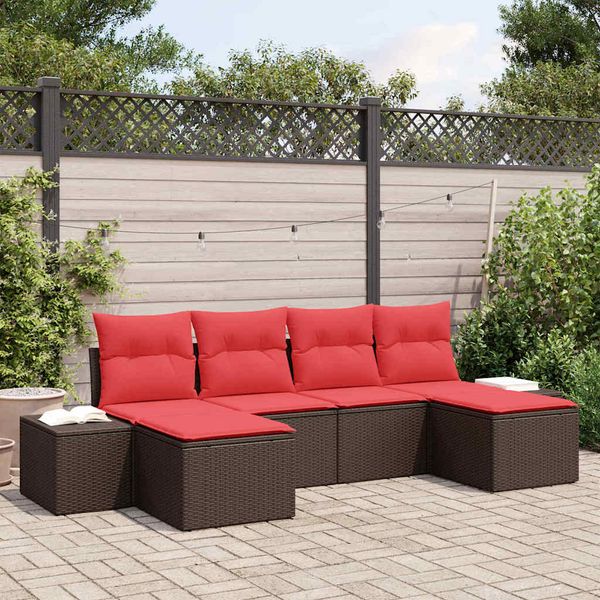 vidaXL Súprava záhradných pohoviek 4 ks Hnedá a červená polyratan