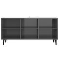 vidaXL TV stolík s kovovými nožičkami lesklý sivý 103,5x30x50 cm