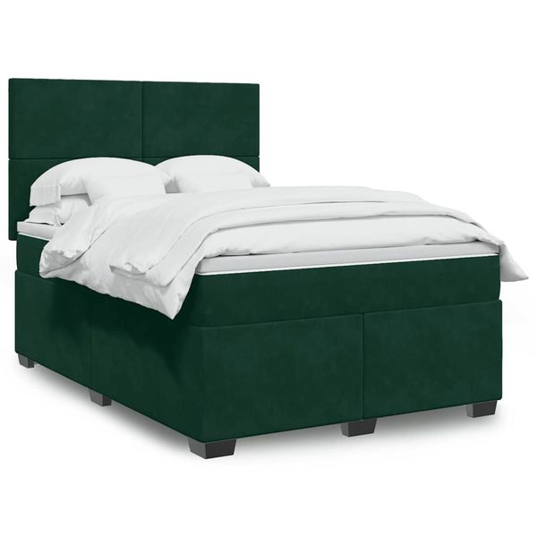 vidaXL Posteľný rám boxsping s matracom tmavozelený 140x190 cm zamat