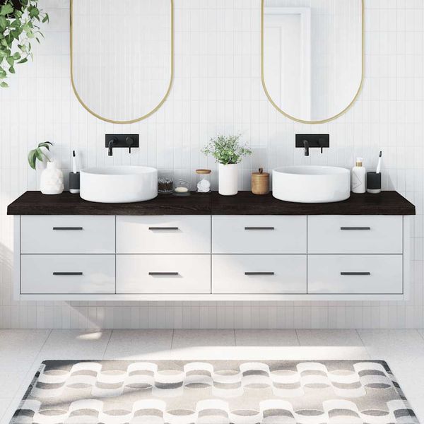 vidaXL Kúpeľňová doska tmavohnedá 220x60x(2-6) cm ošetrený masív
