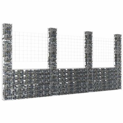 vidaXL Železný gabiónový kôš v tvare U so 4 stĺpmi 380x20x200 cm