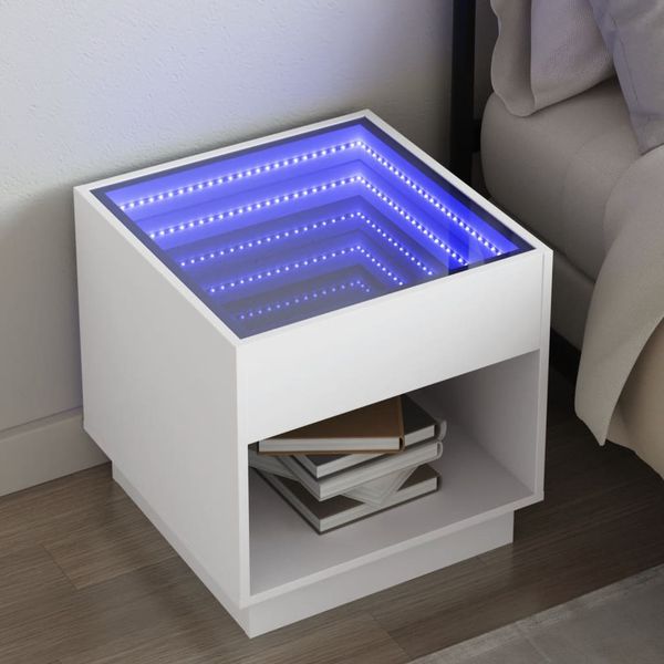 vidaXL Nočný stolík s nekonečnými LED biely 50x50x50 cm