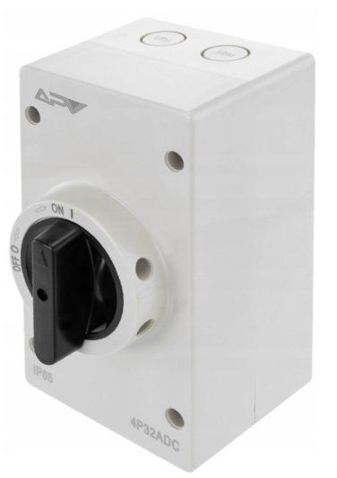 FVE Hlavný odpojovač Adelid APV 4P, otočný 32A 1200V DC, IP65 FVE Hlavní odpojovač Adelid APV 4P, otočný 32A 1200V DC, IP65