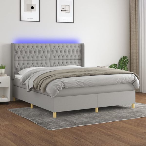 vidaXL Posteľ boxsping s matracom a LED bledosivá 160x200 cm látka