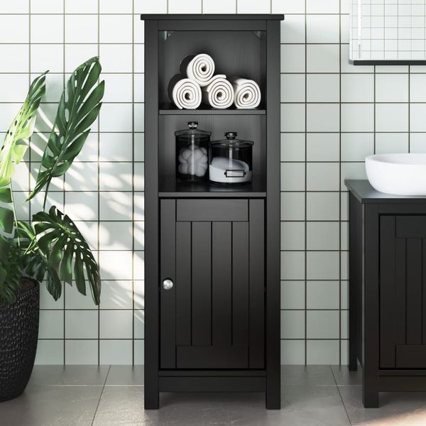 vidaXL Komoda do kúpelne BERG čierna 40x34x110 cm masívna borovica