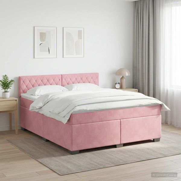vidaXL Posteľ boxspring s matracom Ružová 180 x 200 cm Zamat