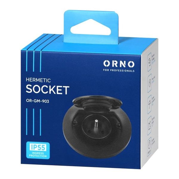 Zapustená zásuvka s viečkom, hermeticky uzavretá ORNO OR-GM-9030/B, nerez IP55, čierna