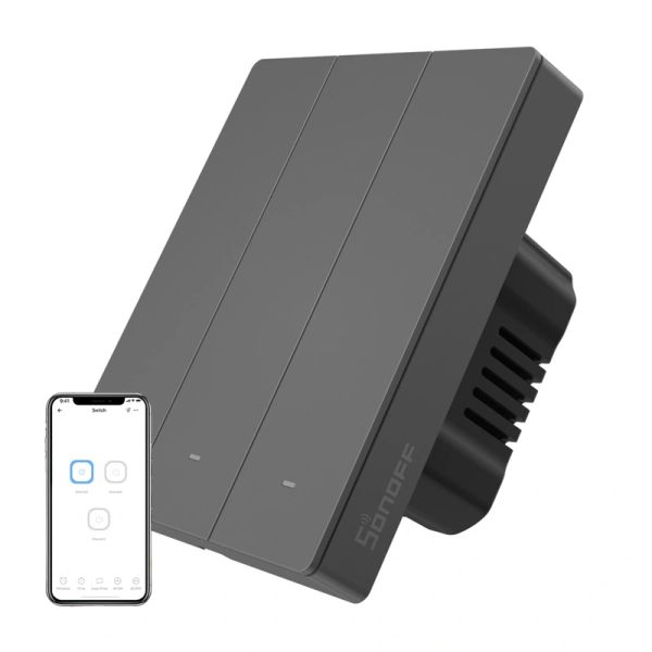 Inteligentný WiFi nástenný spínač SONOFF M5-3C-80 (3-kanálový, do rámu, grafitový)