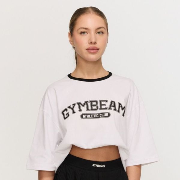 Dámske tričko Oversized Varsity White - GymBeam, veľkosť S
