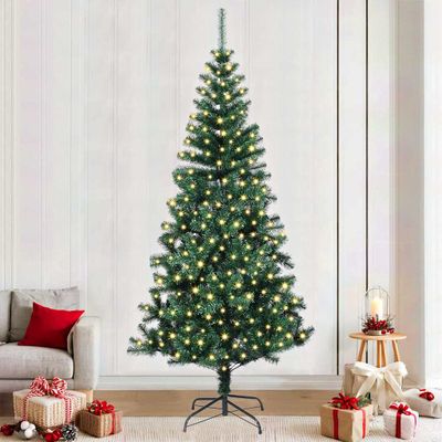 vidaXL Umelý predsvietený vianočný stromček Zelená 240 cm PVC a kov