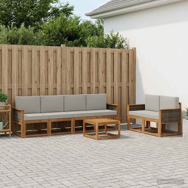 vidaXL Záhradná súprava gaučov s vankúšom 6 pcs Prírodná a svetlosivá