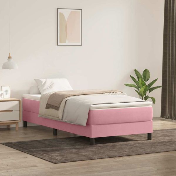vidaXL Posteľný rám boxsping s matracom ružový 100x210 cm zamat