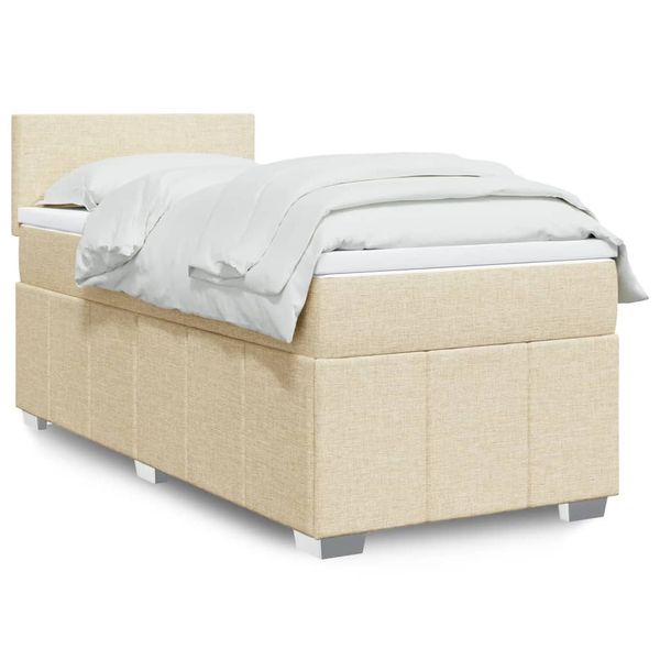 vidaXL Posteľný rám boxspring s matracom krémový 90x190 cm látka