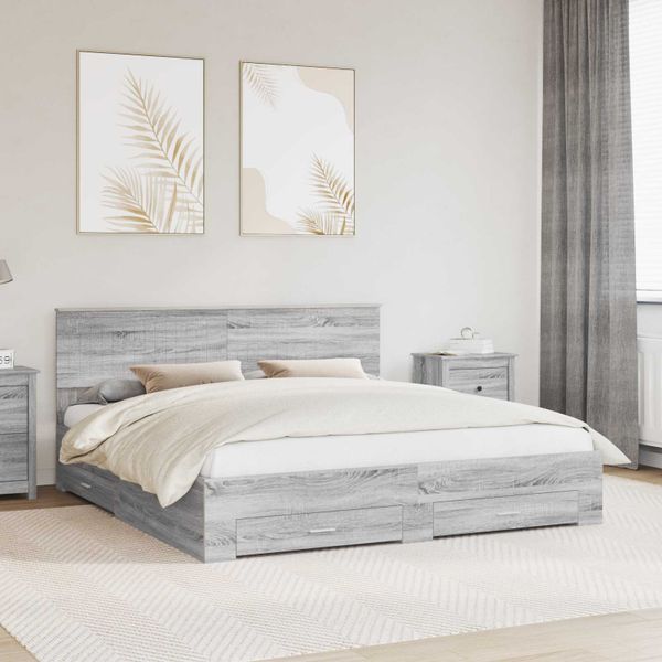 vidaXL Rám postele Sivý Sonoma 180 x 200 cm Kompozitné drevo