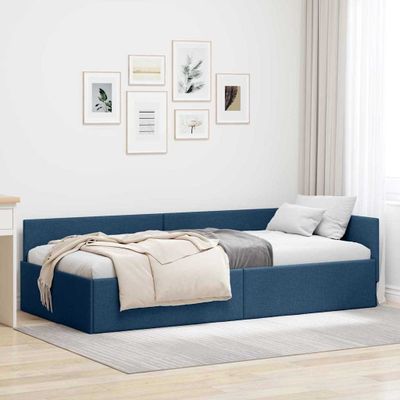 vidaXL Rohový rám postele s čelnou doskou Modrá 80 cm x 200 cm látka