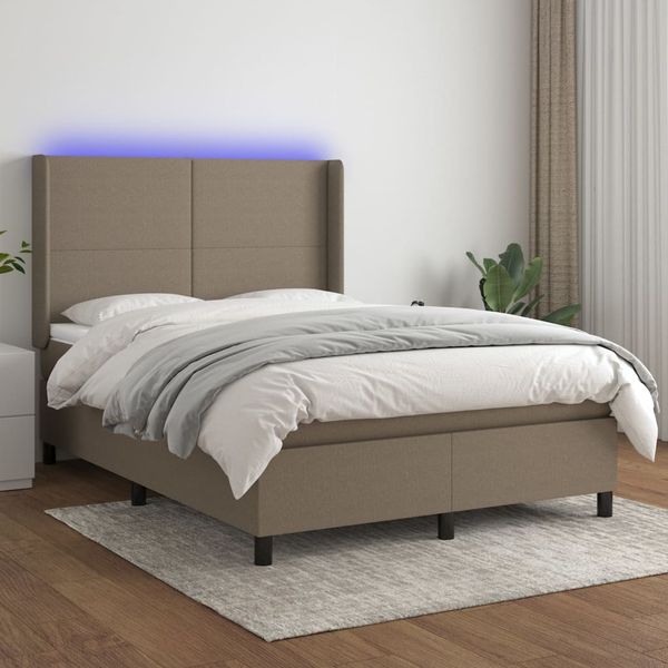 vidaXL Posteľ boxsping s matracom a LED sivohnedá 140x200 cm látka