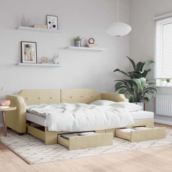 vidaXL Rozkladacia denná posteľ so zásuvkami krémová 80x200 cm látka
