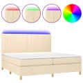 vidaXL Posteľ boxsping s matracom a LED krémová 200x200 cm látka
