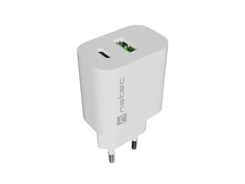 Univerzálna nabíjačka Natec RIBERA 20 W 1X USB-A + 1X USB-C, biela