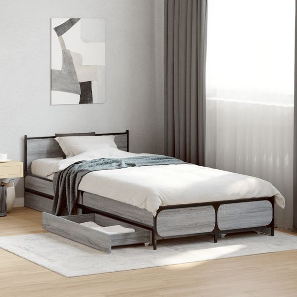 vidaXL Posteľný rám so zásuvkami sivý sonoma 90x200 cm kompozit. drevo