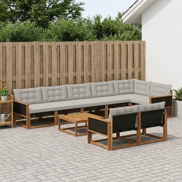 vidaXL Záhradná súprava gaučov s vankúšom 9 pcs Prírodná a svetlosivá