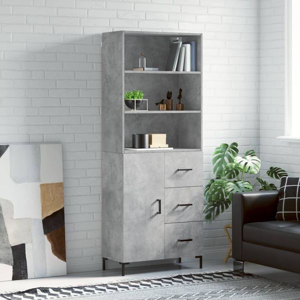 vidaXL Vysoká skrinka betónová sivá 69,5x34x180 cm spracované drevo