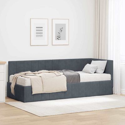 vidaXL Rohový rám postele s matracom s čelnou doskou 2 ks Sivá Zamat
