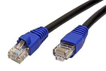 UTP kat.6 venkovný patchkabel, čierny, modrá krytka, 75m