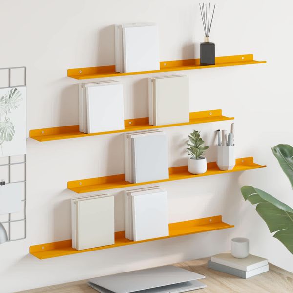 vidaXL Závesná polica 4 pcs Horčicová žltá 80 x 9 x 2,5 cm Oceľ