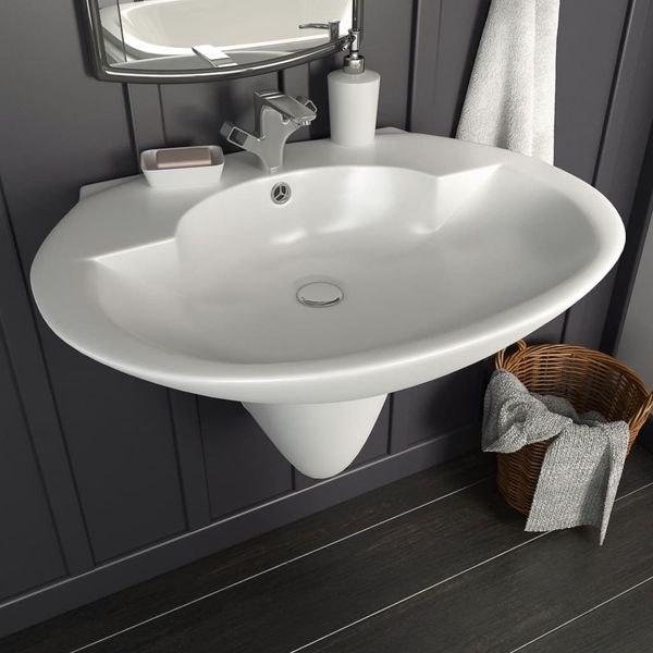 vidaXL Nástenné umývadlo keramické biele 690x520x210 mm