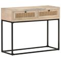 vidaXL Konzolový stolík 100x35x76 cm mangovníkový masív a prírodná trstina