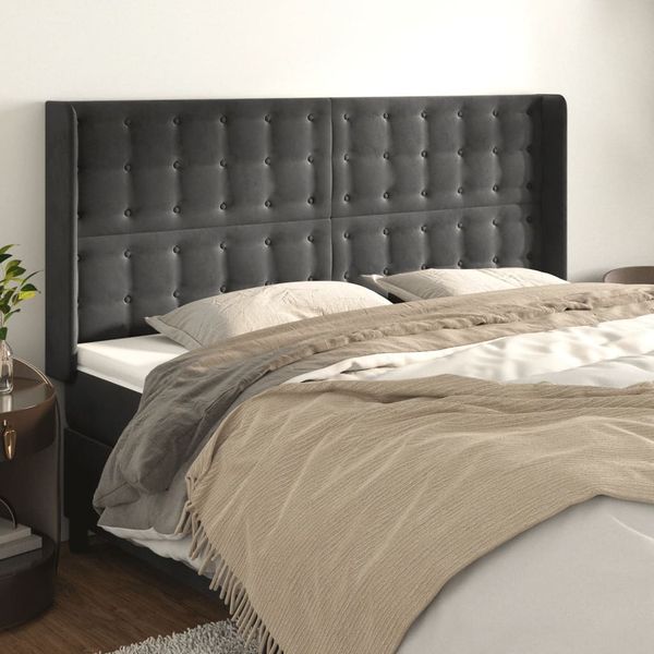 vidaXL Čelo postele so záhybmi tmavosivé 203x16x118/128 cm zamat