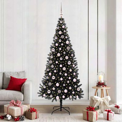 vidaXL Vianočný stromček s 300 LED-i so stojanom Čierna 210 cm PVC