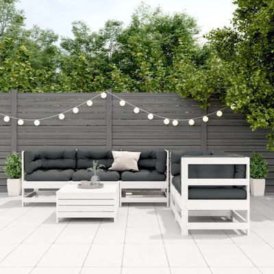 vidaXL 6-dielna záhradná súprava s podložkami biela borovicový masív
