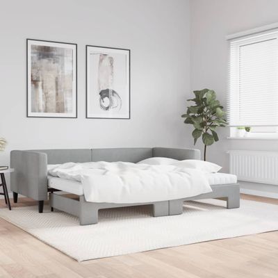 vidaXL Rozkladacia denná posteľ s matracmi bledosivá 90x190 cm látka