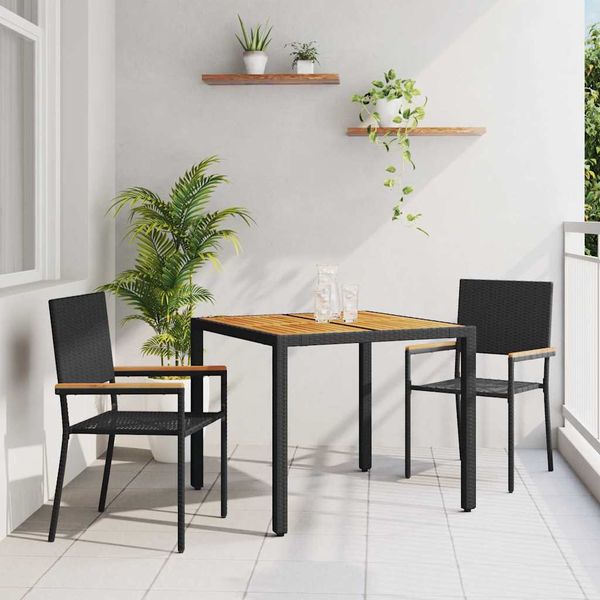 vidaXL Záhradný jedálenský set 3 pcs Čierna polyratan