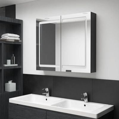 vidaXL Kúpeľňová skrinka s LED a zrkadlom, lesklá čierna 80x12x68 cm