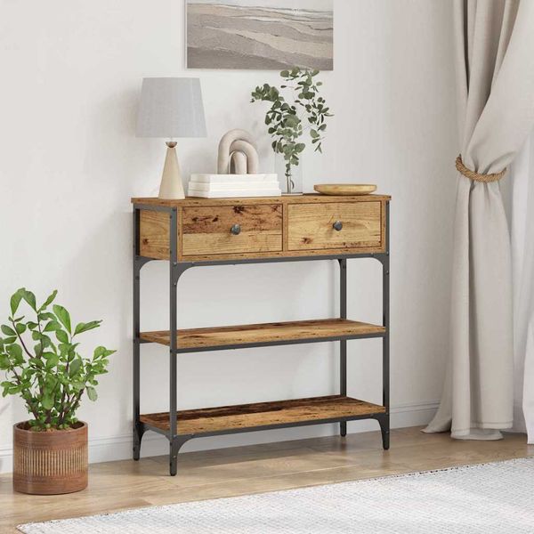 vidaXL Konzolový stôl Staré drevo 72,5 x 25 x 75 cm Kompozitné drevo