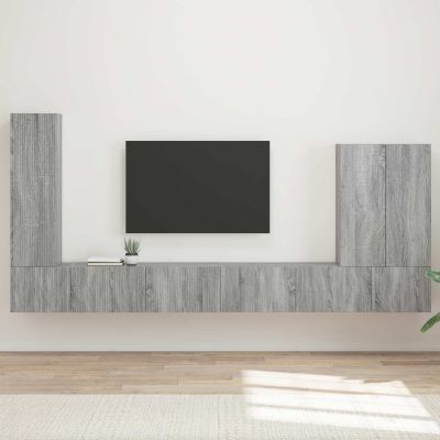 vidaXL Sada nástenného kabinetu na TV Nástenný 6 pcs Sivý Sonoma