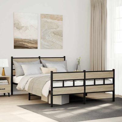 vidaXL Kovový posteľný rám bez matraca dub sonoma 135x190 cm