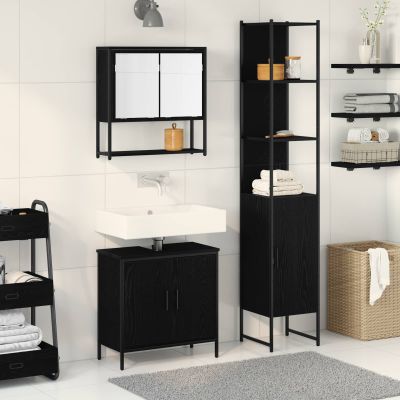 vidaXL Sada kúpeľňového nábytku Nástenný 3 pcs Čierna Kompozitné drevo