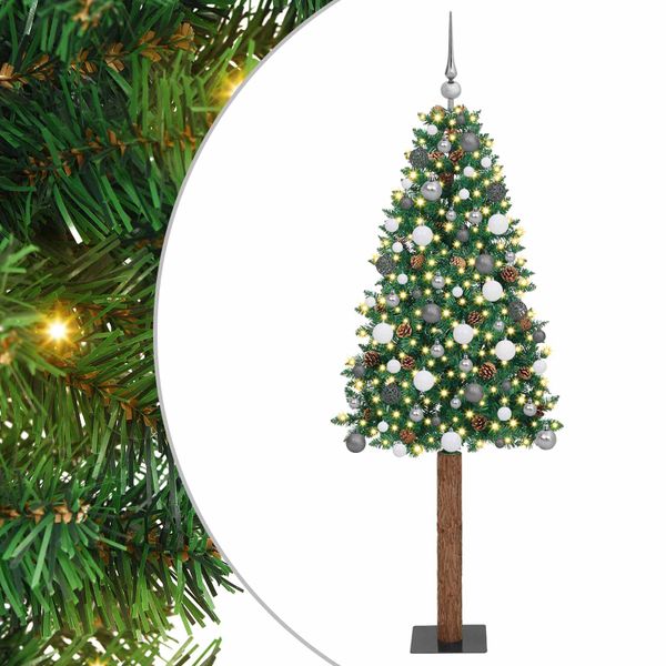 vidaXL Úzky vianočný stromček s 300 LED-i so stojanom Zelená 210 cm