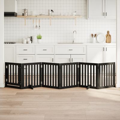 vidaXL Brána pre psa dvere sklad. 6-panel. čierna 300cm topoľové drevo