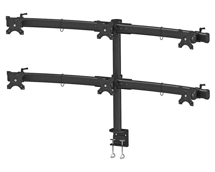 Neomounts FPMA-D700D6/Držák displeje/na stůl/19-27"/svorka/VESA 100X100/nosn. 6x8kg/6 displejů/černý Držák, VESA, stolní, pro 6 plochých monitoru, úhloprícka 19"-27", náklon 180°, otácení 180°, rotace 360°, nosnost 48kg, cerný