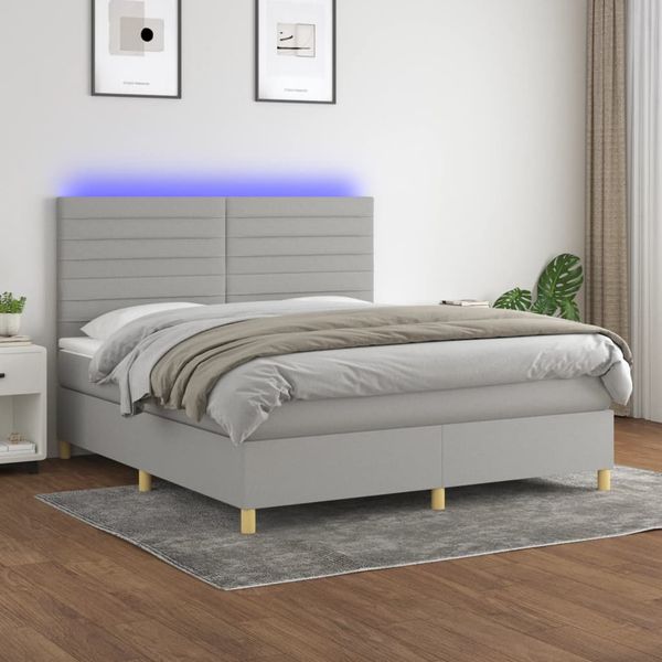 vidaXL Posteľ boxsping s matracom a LED bledosivá 180x200 cm látka