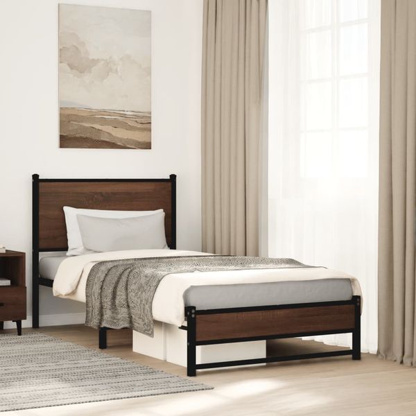 vidaXL Kovový posteľný rám bez matraca hnedý dub 90x200 cm