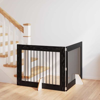 vidaXL Brána pre psov so stojanmi 2 pcs Čierny dub 100 x 80 cm