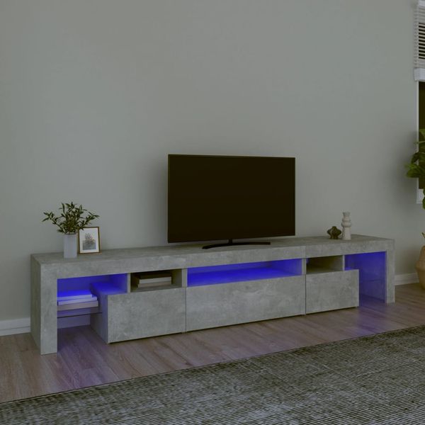 vidaXL TV skrinka s LED svetlami betónová sivá 215 x 36,5 x 40 cm